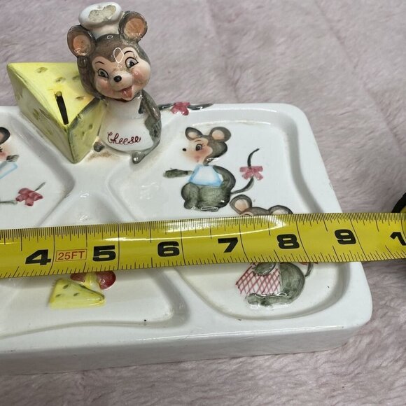 Vintage Lefton 1862 Mouse Cheese Divided Serving Tray - Picture 8 of 9